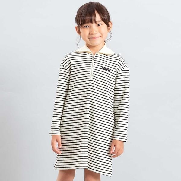 お揃い】ボーダーリブZIPカラー長袖ワンピース(90~150cm) | ベベ