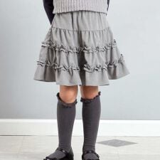 ベベ(BeBe)のシャンブレーフリルティアードスカート(100~150cm)