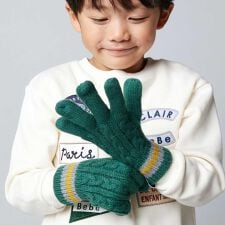 【お揃い】ケーブル編みライン配色ニット手袋