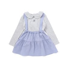 針抜き丸襟長袖ブラウス+サスペンダースカートセット(80~100cm)