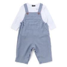 スラブ天竺肘パッチ長袖Tシャツ+オーバーオールセット(80~90cm)