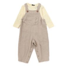 スラブ天竺肘パッチ長袖Tシャツ+オーバーオールセット(80~90cm)