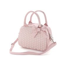 レザー調編み込みリボンチャーム付きミニボストン