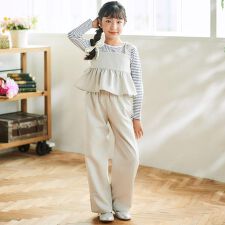 リネン調オックスブラウス+ロングパンツセットアップ(100~160cm)