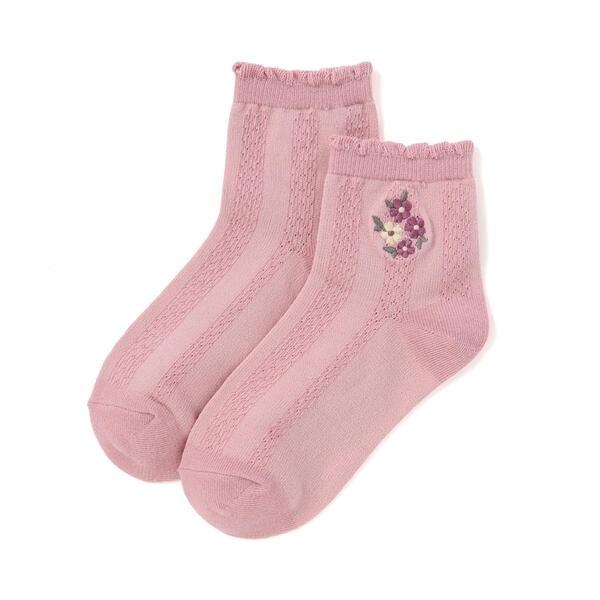 フラワー刺しゅう透かし編みクルーソックス(11~24cm) | ベベ(BeBe