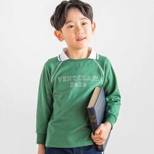 ラグラン編み立て襟付きロゴ刺しゅう長袖Tシャツ(90~150cm)