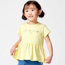 ロゴ刺しゅうペプラムフリル天竺半袖Tシャツ(100~150cm)