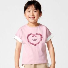 ラベルロゴハートモチーフ袖切り替え天竺半袖Tシャツ(90~150cm)