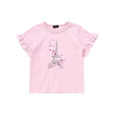 袖フリルエッフェル塔ハートモチーフ天竺半袖Tシャツ(80~150cm)