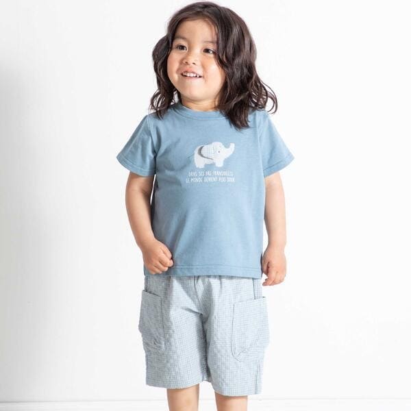 ゾウプリント天竺半袖Tシャツ+サイドポケットハーフパンツセット(80