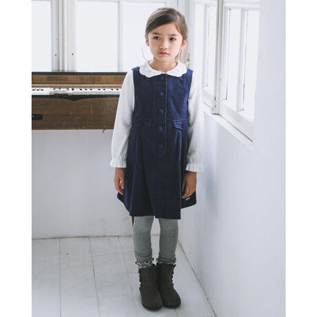 クルミ ボタン フラップ ポケット ツイル ベッチン ジャンパースカート  