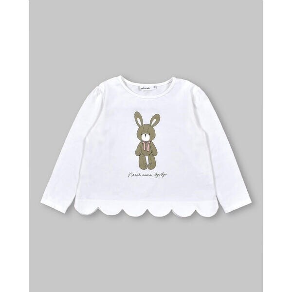 アニマル ウサギ ぬいぐるみ プリント 裾 スカラップ Tシャツ