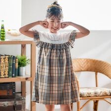 【お揃い】チェック柄ボーダー柄フリル付きワンピース(80~130cm)