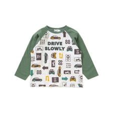 車総柄配色天竺ラグラン長袖Tシャツ(80~130cm)