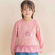 ウサギプリント裾フリル天竺長袖Tシャツ(80~130cm)