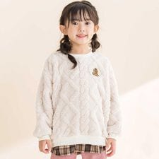 【お揃い】ケーブルボアｘタータンチェックトレーナー(80~130cm)