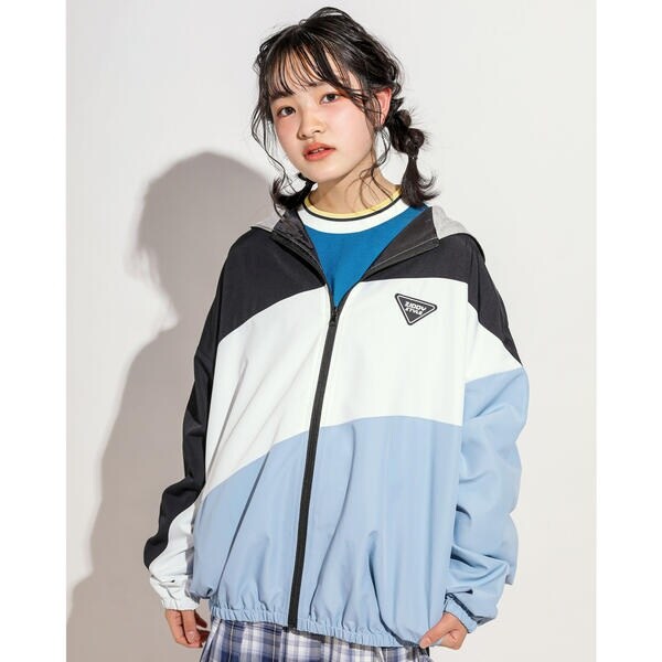 ニコ☆プチ 掲載 】フード付き 配色 切り替え タフタ ジャケット (130