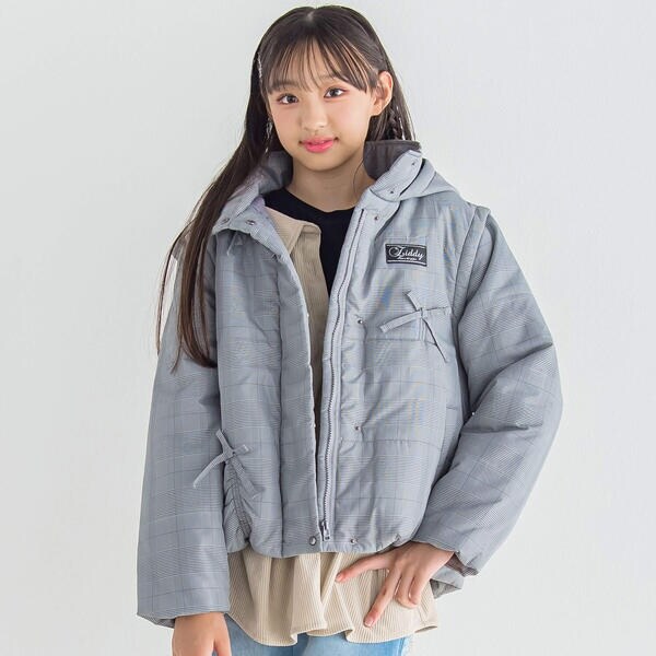 ニコ☆プチ 掲載 】リボンフード付き2way中わたアウター(130~160cm