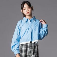 ダブル襟長袖シャツブラウス&ランニングセット(130~160cm)