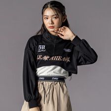 ハーフジップドロップショルダートップス＆短丈半袖Tシャツセット(130~160cm)