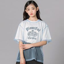 レイヤード風 シアーチュール ラメロゴTシャツ130~160cm)