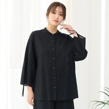 【手洗いOK・綿100％・セットアップ対応】ミラクルウェーブ袖ドロストブラウス