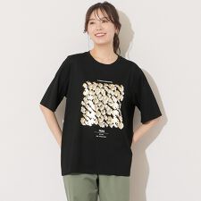 【手洗いOK・綿100％】レオパード柄・ゴールド箔プリントカットソー