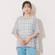 ピサーノ(PISANO)の【手洗いOK】キュプラチェック・ノーカラーブラウス