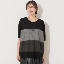 【手洗いOK・綿100％】ピンタックボーダー・コクーンカットソー