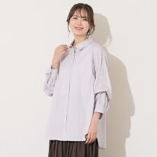 【綿100％・手洗いOK】デザインスリーブストライプオーバーシャツ