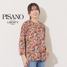 【手洗いOK・綿100％・リバティコラボ】フラワープリントラウンドヘムカットソー