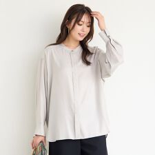 【手洗いOK・接触冷感】キュプラツイルスタンドカラーブラウス