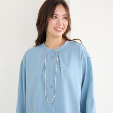 パール調ビジュー×ゴールド調チェーン・2連ロングネックレス