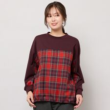 【セットアップ対応】スタンドカラー・チェック柄トップ