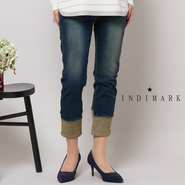 ピサーノ（PISANO）/【手洗いOK・INDIMARKコラボ】デニムストレート・裾切り替えパンツ 手洗いOK・INDIMARKコラボ】デニムストレート・裾切り替えパンツ