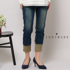 【手洗いOK・INDIMARKコラボ】デニムストレート・裾切り替えパンツ