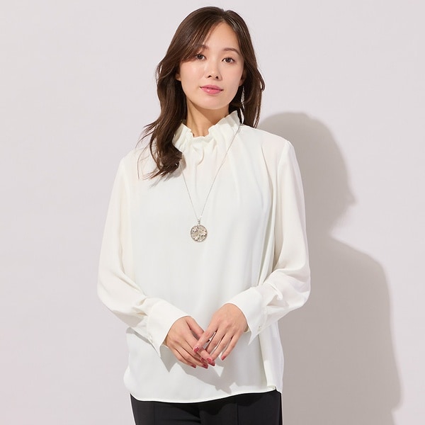 【NEW】ピサーノ（PISANO）/【手洗いOK】アムンゼン・ギャザー・ハイネックブラウス（無地) 手洗いOK】アムンゼン・ギャザー・ハイネックブラウス（無地