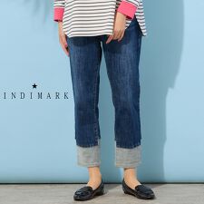 【手洗いOK・INDIMARKコラボ】デニムストレート・裾切り替えパンツ