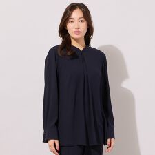 【手洗いOK・セットアップ対応】フロントタック・スタンドカラーブラウス