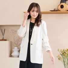 【紫外線防止・セットアップ対応】ピークドラペル・ギャザースリーブジャケット