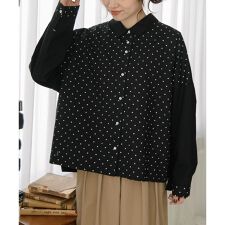 フロントドットプリント切り替えシャツ