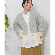 起毛バイカラーVネックニットカーディガン