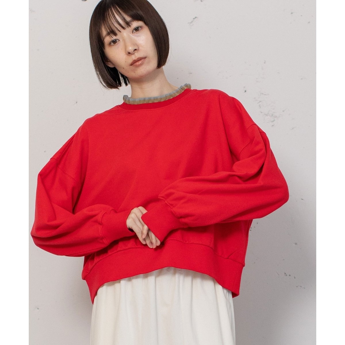 リブニットフリル裏毛プルオーバー