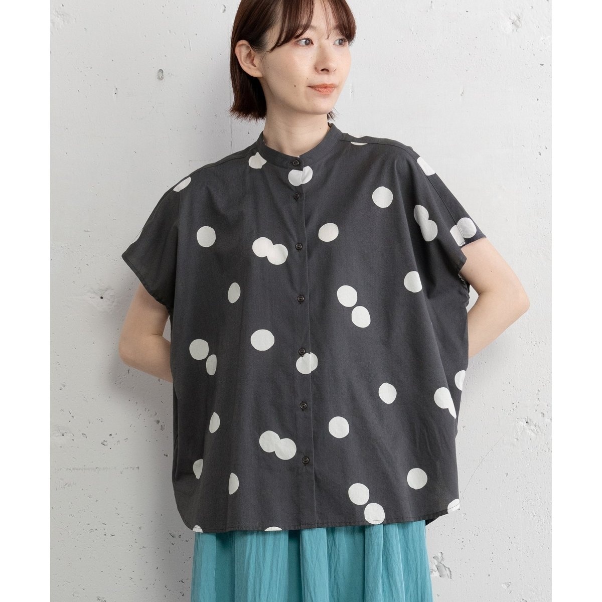 ブラウス シャツ ランダムドットバンドカラーシャツ レディース BRICK HOUSE by TOKYO SHIRT ブラウス シャツ ランダムドット