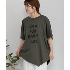 ロゴプリントフレア袖イレヘムTシャツ