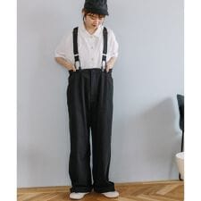 サスペンダー付きストレートパンツ