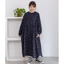 フラワープリント切替ギャザーワンピース