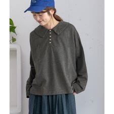 フラットカラー並びボタン長袖トップス