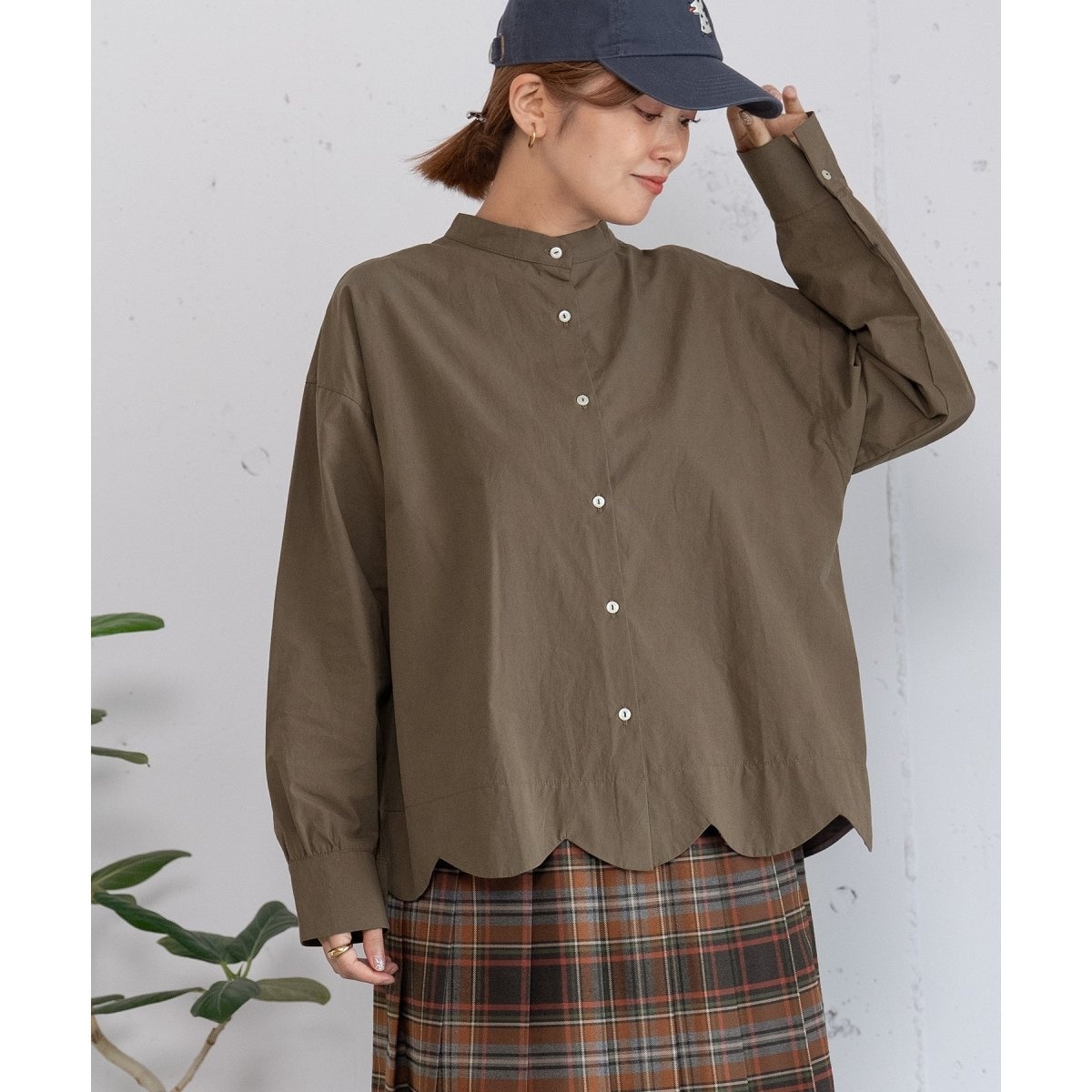 2way裾スカラップ長袖ブラウス