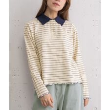 並びボタン配色衿トップス